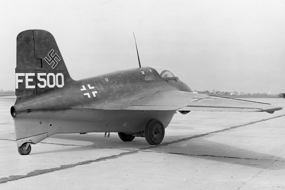 This captured Me-163B-1 Komet, shipped to the United States for evaluation in 1945, is now on display at the National Air and Space Museum. (National Archives)