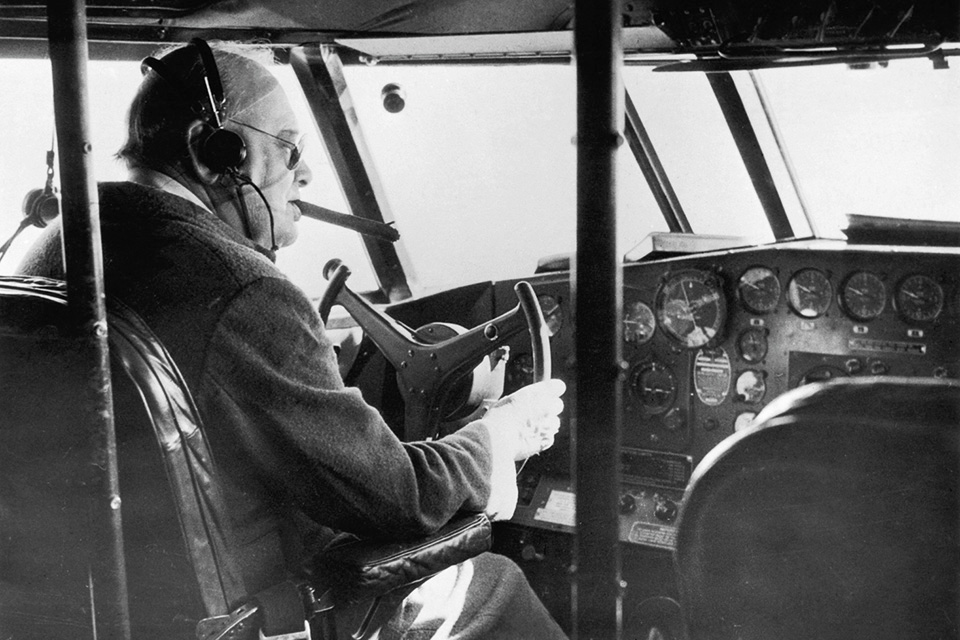 Churchill takes the controls of a Boeing 314 flying boat, becoming the first world leader to fly across the Atlantic. (Keystone/Hulton Archive/Getty Images)