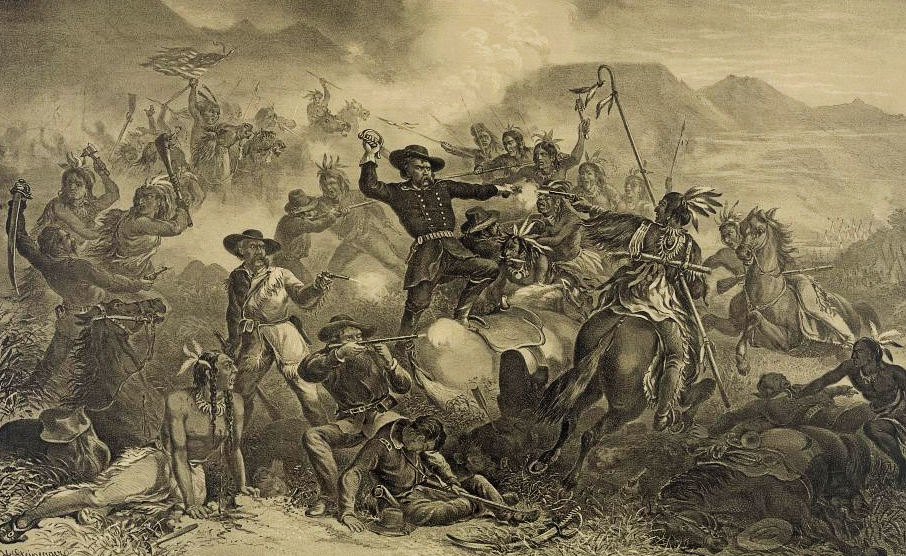 A detail of a circa-1878 lithograph called "General Custer's Death Struggle" depicts the last moments of Lt. Col. George Armstrong Custer at the Battle of Little Bighorn.