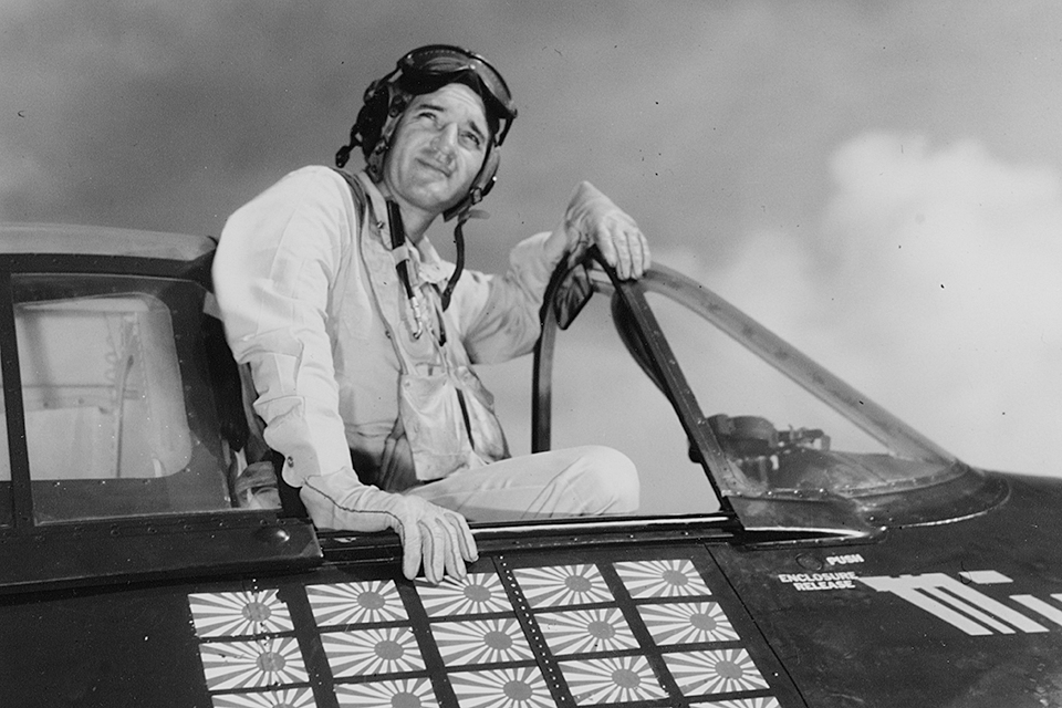 Commander David McCampbell, leader of the carrier Essex’s Air Group 15. (National Archives)