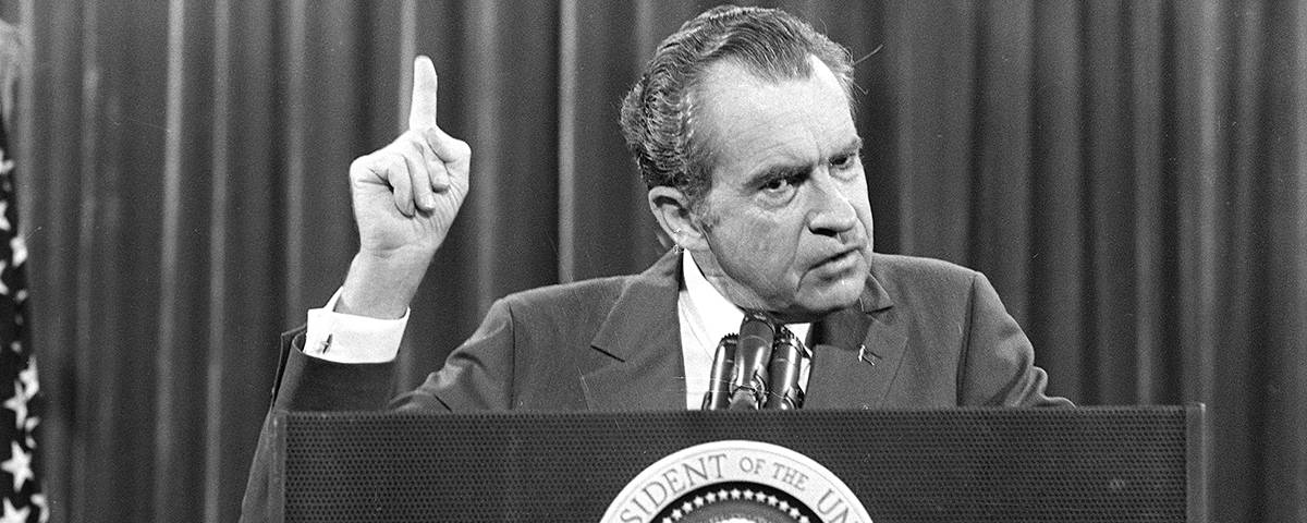 President Richard Nixon tells the Associated Press Managing Editors "I am not a crook" on Nov. 17, 1973.