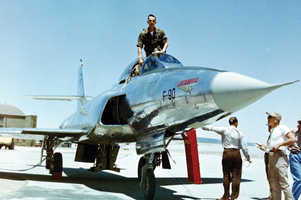 On the ground with test pilot Tony Levier in the cockpit, the XF-90 seemed the epitome of a supersonic jet, but never lived up to its looks. (Lockheed Martin)