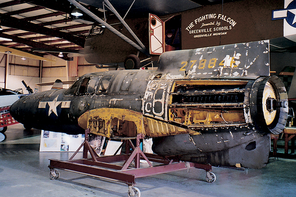 Sixty years of neglect had taken a toll on the only remaining XP-55. (Courtesy of Kalamazoo Air Zoo)