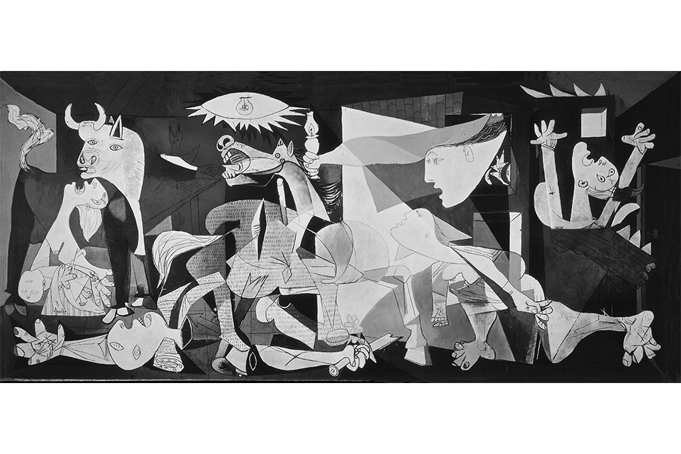 Completed in June 1937, Picasso’s original mural-sized oil painting hangs in a Madrid museum. (Museo Nacional Centro de Arte Reina Sofía)