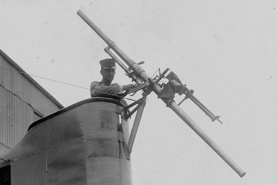 Although unwieldy, the Davis Gun, with a Lewis machine gun attached to aid in aiming, worked better than the airplane meant to carry it. (National Archives)