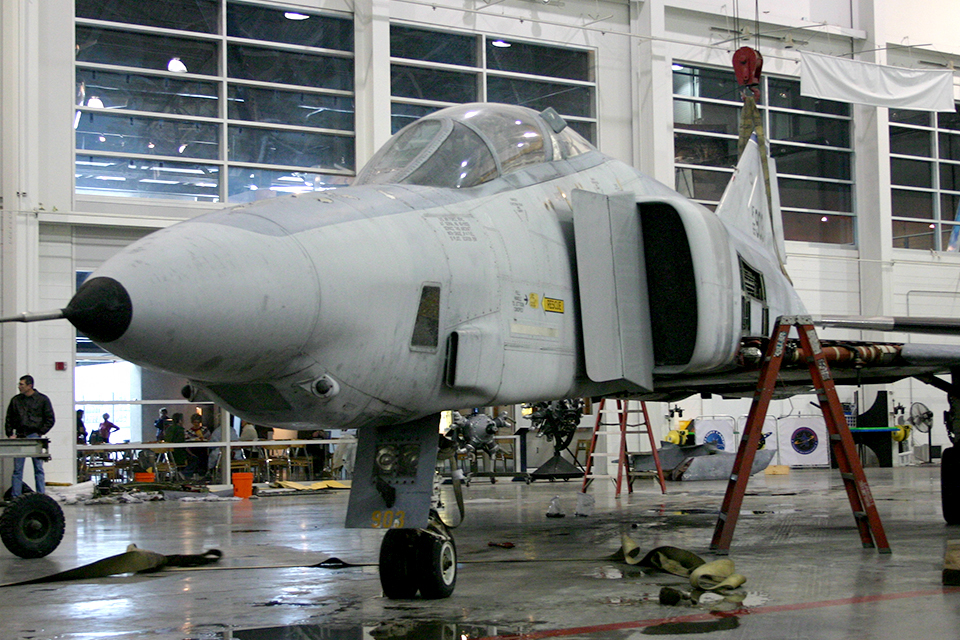 Prior to the restoration, the museum’s RF-4C displays a subdued gray paint scheme dating from the early 1990’s, when it served in the Nebraska Air National Guard. (Strategic Air and Space Museum)