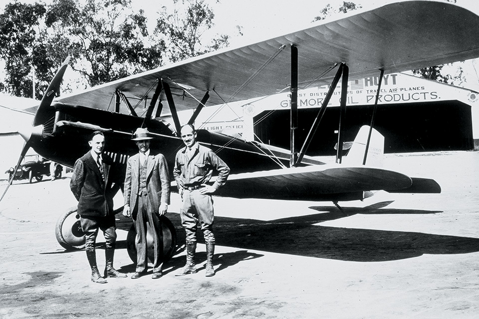 From left, Stearman Aircraft, Inc., founders George Lyle, Lloyd Stearman and Fred Hoyt pose with their elegant new C1 in 1927. (Kansas Aviation Museum)