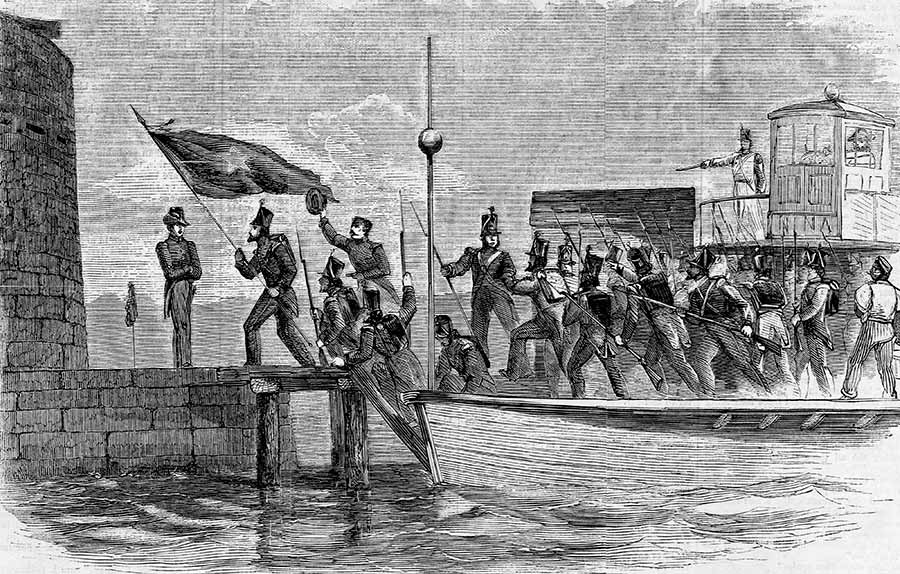 It’s Yours: Members of the Charleston Militia take control of Pinckney on December 27, 1860—the first U.S. installation so occupied by Rebel forces. (CORBIS/Corbis via Getty Images)