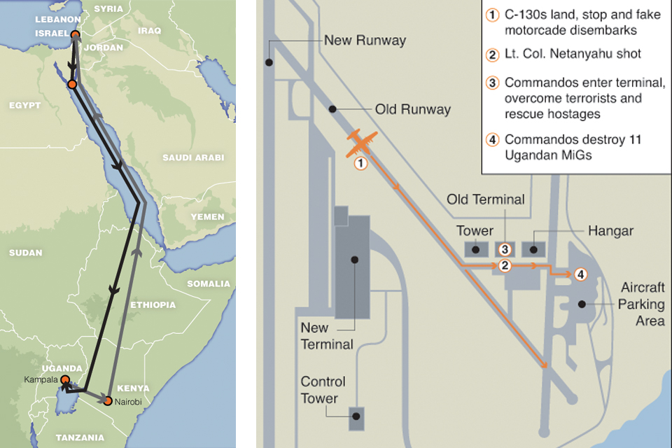 The rescuers flew from Israel to Entebbe via Sharm el Sheik, and returned via Nairobi, Kenya. (Kevin Johnson)