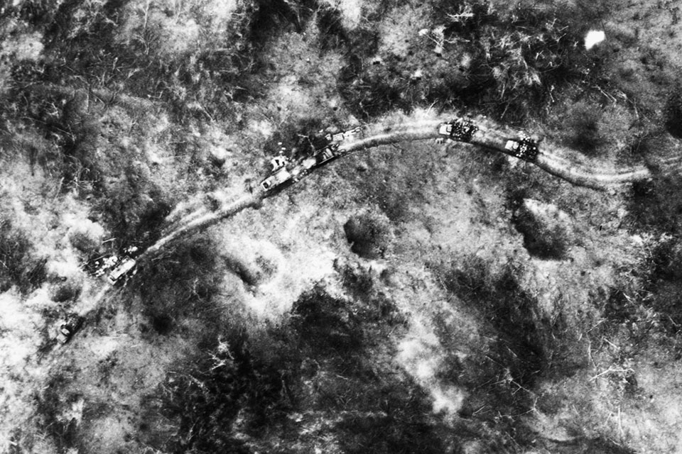 The Spectre’s sensors helped in finding the trucks hidden on the Ho Chi Minh Trail. The results were dozens of destroyed vehicles. (U.S. Air Force)