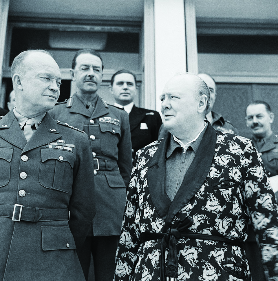 Eisenhower and Churchill eye each other after a Christmas Day 1943 meeting in Tunis; Ike would soon depart the theater, allowing Churchill greater influence in the Mediterranean. (Imperial War Museum, NA 10074)