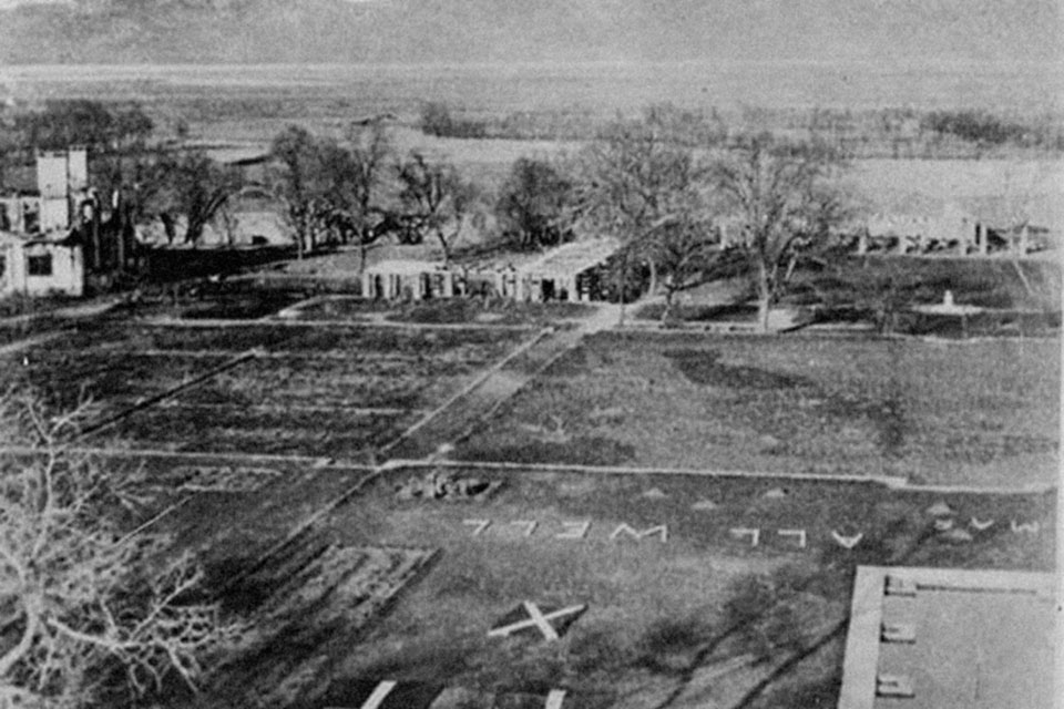 On the grounds of the Kabul Legation, "ALL WELL" is spelled out in white bedsheets. (HistoryNet Archives)