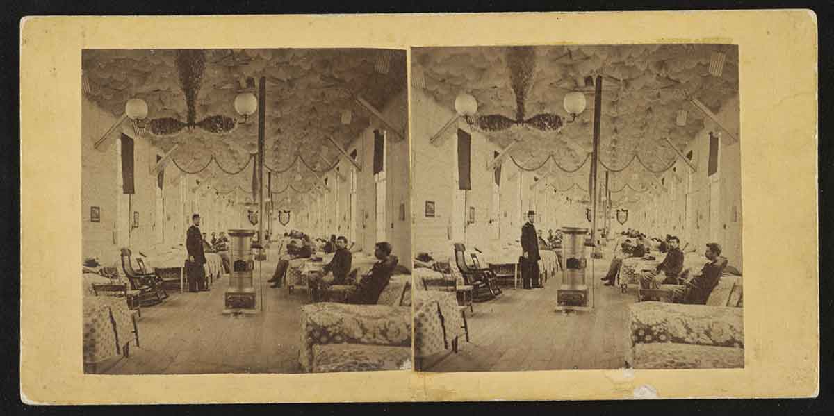 Eye on Design: In this undated photo, Union wounded recover in a well-lit, well-aired ward at the McClellan U.S. Army Hospital in Philadelphia. (Library of Congress)
