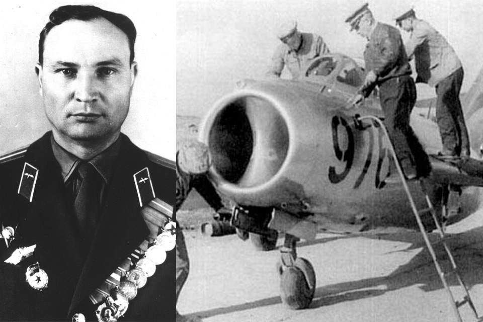 A World War II veteran and aerial gunnery expert like his American opponent, Semyon Fedorets was shot down by McConnell and bailed out of his MiG-15bis shortly after blasting a hole in the F-86’s right wing on April 12, 1953. (U.S. Air Force)