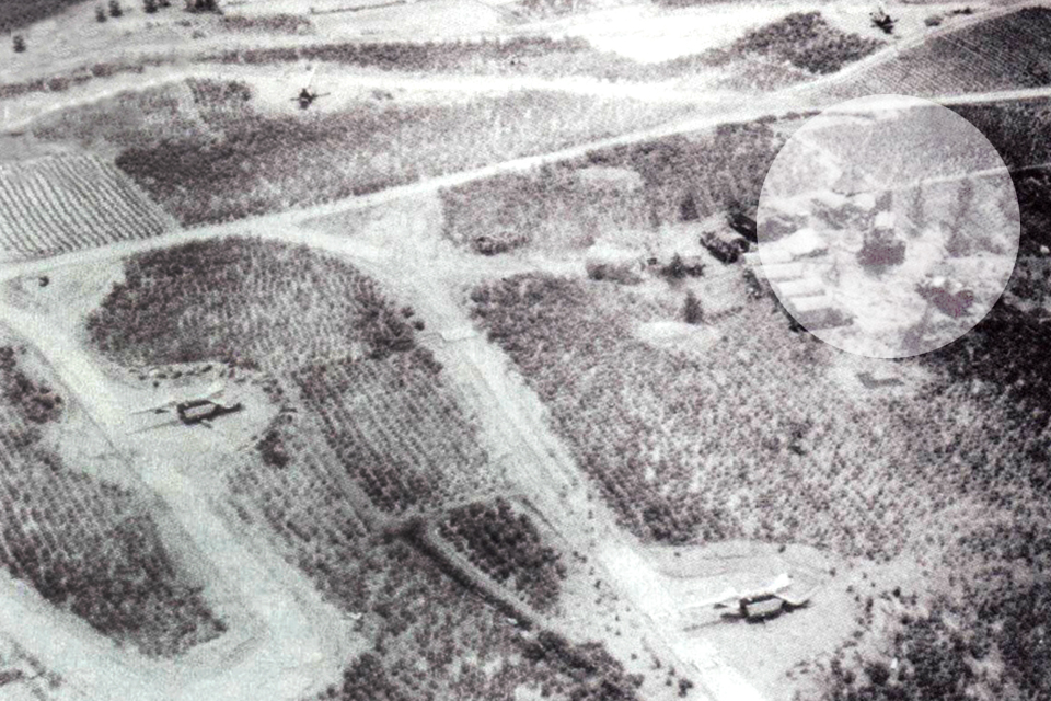 Surrounded by its battery of Guideline missiles, the heart of the SAM site was the trailer-mounted Fan Song and Fire Can radar system (circled). The Weasels' goal: to suppress or destroy the radar and keep the missiles on the ground. (U.S. Air Force)