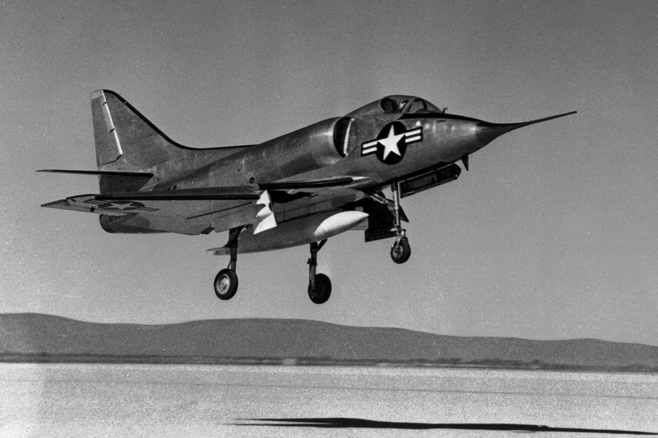 Designated XA4D-1, the prototype Skyhawk first flew at Edwards AFB, Calif. on June 22, 1954. (U.S. Navy)