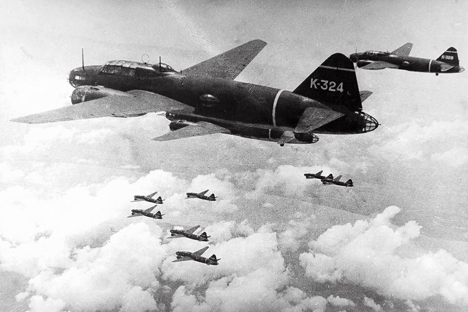The brainchild of Pearl Harbor planner Admiral Isoroku Yamamoto, G4M1s fly in formation off the Japanese coast. (Aviation History Collection/Alamy)