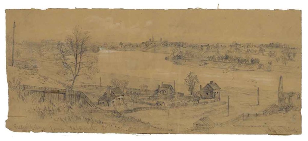 Target City: The view of Fredericksburg from Falmouth, where the 7th Rhode Island camped prior to the battle. (Library of Congress)