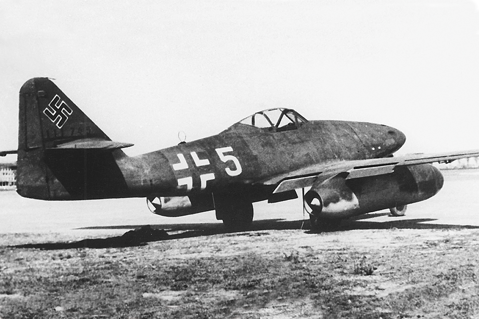 An Me-262A-1 flown by Eduard Schallmoser of Jagdverband 44 awaits its next mission at München-Riem. (Courtesy of Wolfgang Muehlbauer)