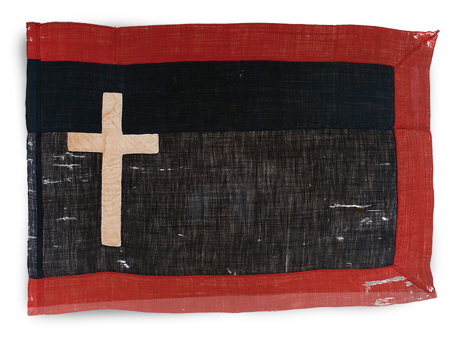 Battle Flag: This “Latin Cross” flag was designed for Missouri General Sterling Price. Major General John Bowen’s wife smuggled several of the banners into the besieged city of Vicksburg, and they were presented to units of Bowen’s Division, including Dyson’s regiment. (Missouri State Museum, Missouri State Parks)