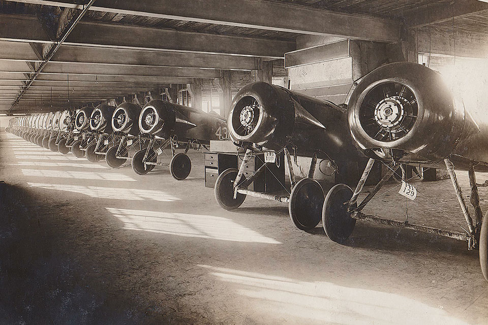 S-4B fuselages await their wings at the Thomas-Morse Aircraft Co. in Ithaca, N.Y. (Courtesy of Steuben County Historical Society)