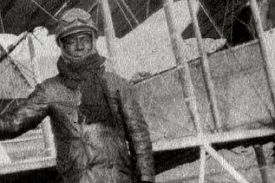Bullard stands in front of a Caudron G.3. (U.S. Air Force)