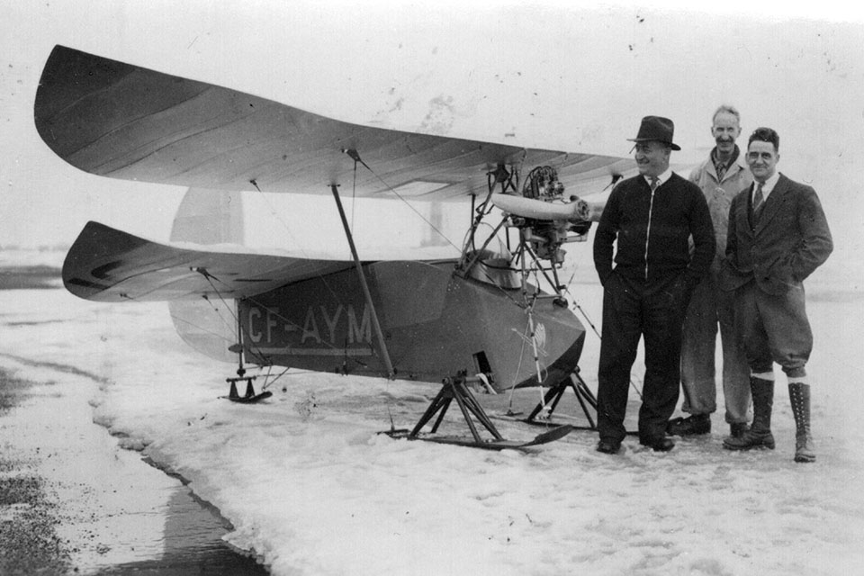Mignet’s homebuilt design saw many alterations, such as the ski landing gear on this HM-14, the first to be built and flown in Canada. (Canadian Air and Space Museum)