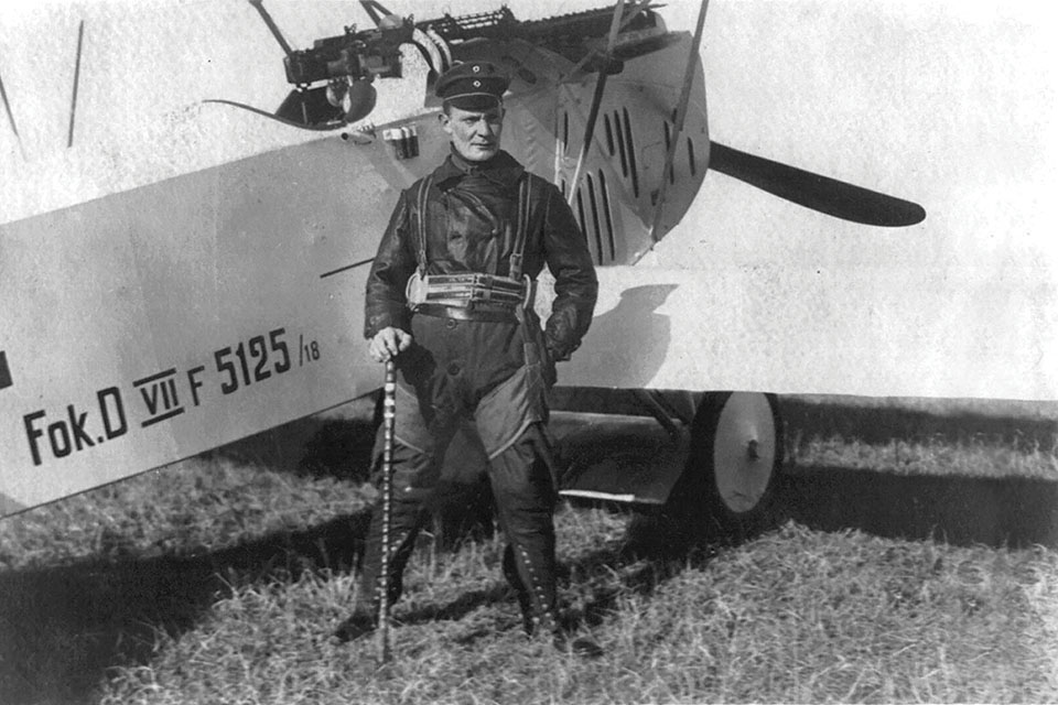 Göring, with Manfred von Richthofen’s walking stick, commanded the “Flying Circus”—the late Red Baron’s Jagdgeschwader I. (Library of Congress)