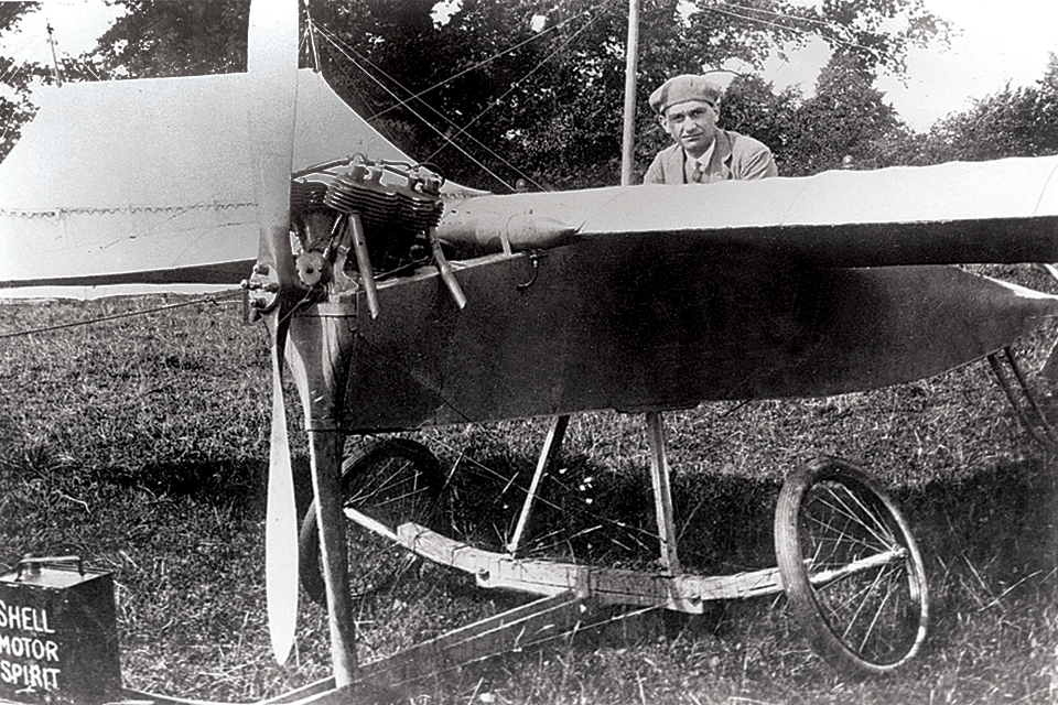 Frederick Handley Page poses in the “Bluebird,” as he nicknamed his first original design, the 20-hp Type A monoplane. (Keystone/Getty Images)