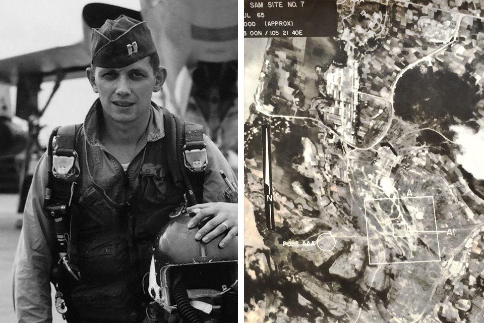 The pilots participating in Operation Spring High, including Captain Vic Vizcarra (shown with his F-105), had been briefed with a top-secret photo of Site 7 (right). (Photos courtesy of Victor Vizcarra)