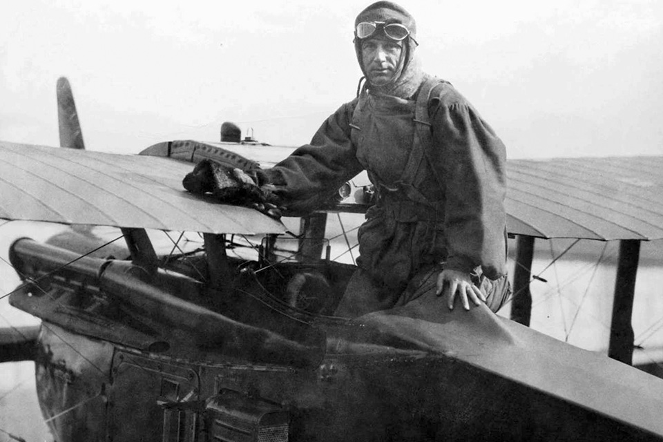 Brigadier General William Mitchell stands in the cockpit of a Thomas Morse pursuit. (U.S. Air Force)