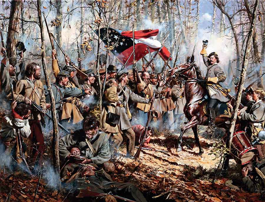 General Albert Sidney Johnston rallies the 9th Arkansas at Shiloh, where Bragg served as a corps commander. (Troiani, Don (b.1949)/Private Collection/Bridgeman Images)