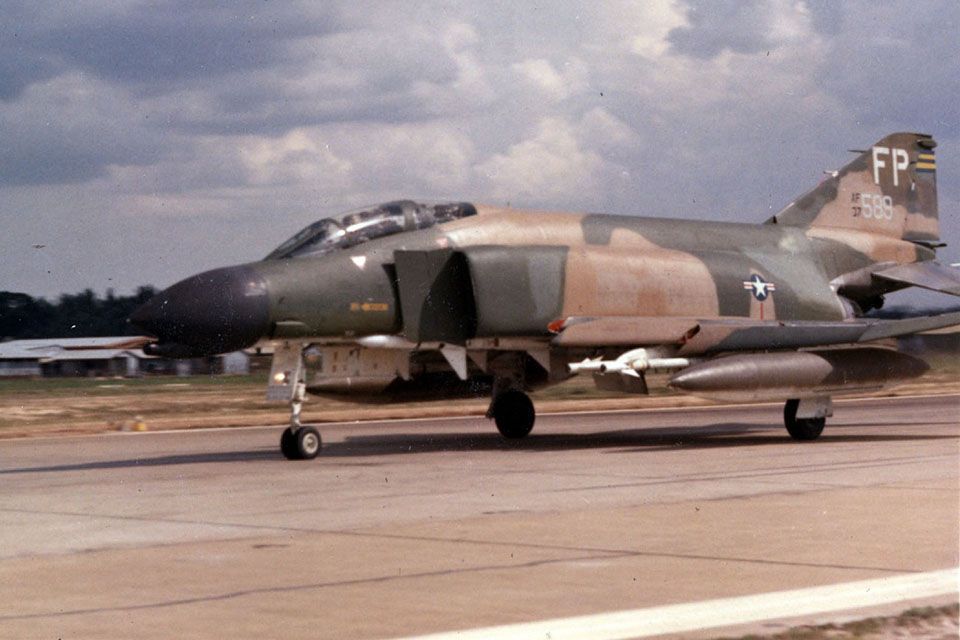The F-4 Phantom II (this is the one flown by 1st. Lt. Ralph Wetterhahn during Operation Bolo) was the top MiG killer of the war with 147 victories. (U.S. Air Force)