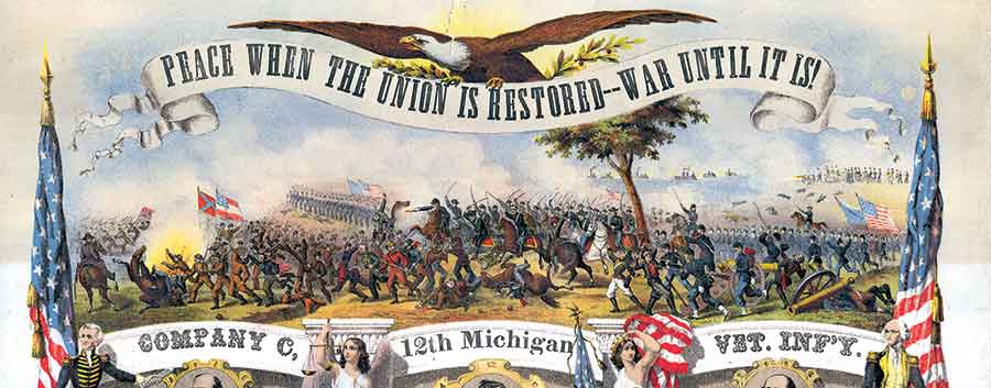 Seeing the Elephant: This painting, part of a more comprehensive postwar poster honoring Company C of the 12th Michigan, shows the men in action. (Mary Pennington Collection/Archives of Michigan)