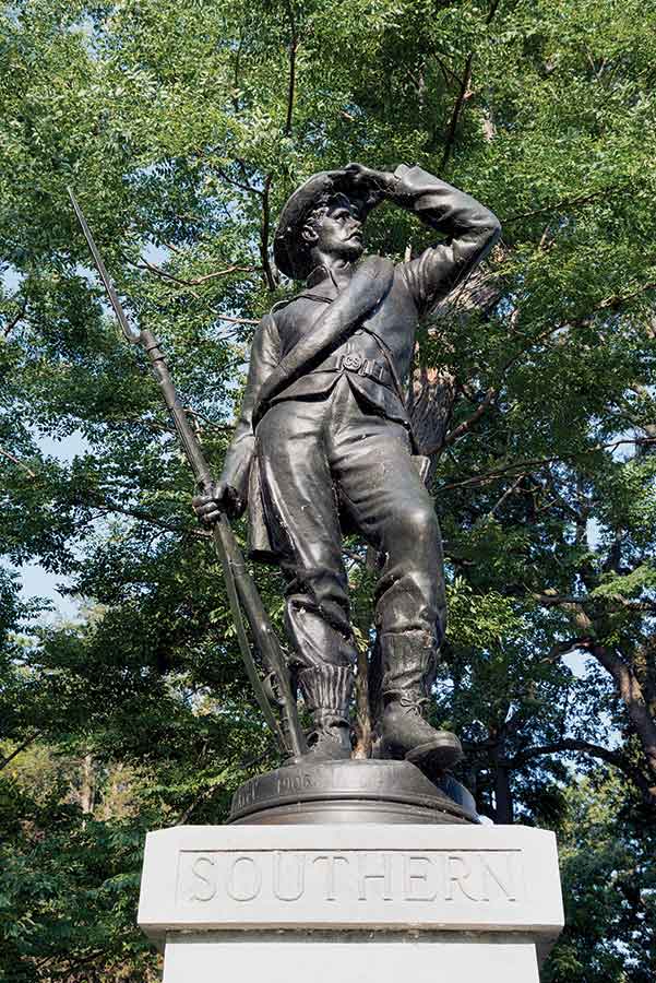 ‘Southern’: On Johnson’s Island, Ohio, Ezekiel’s bronze statue, Southern, forever gazes toward its distant namesake. (Jeff Warneck/Alamy Stock Photo)