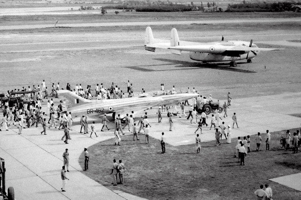On June 27, 1961 the prototype Marut is towed out for its first public test flight with Prime Minister Nehru in attendance. (HAL)