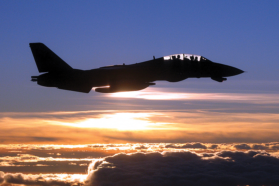 An F-15 Tomcat of fighter squadron VF-213 patrols over the Persian Gulf in 2005. (U.S. Navy)
