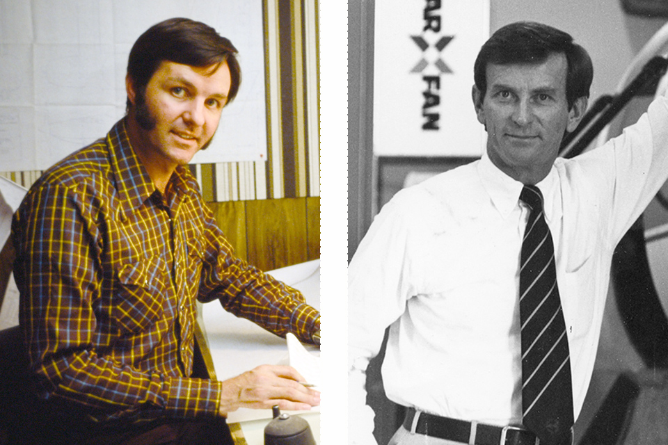 Burt Rutan (left) and Beech president and CEO Linden Blue (right, shown in 1980 while CEO of Lear Fan Ltd.) partnered in 1982 to develop the Starship. (Left: Paul Harris/Getty Images; Right: Lear Fan Ltd.)