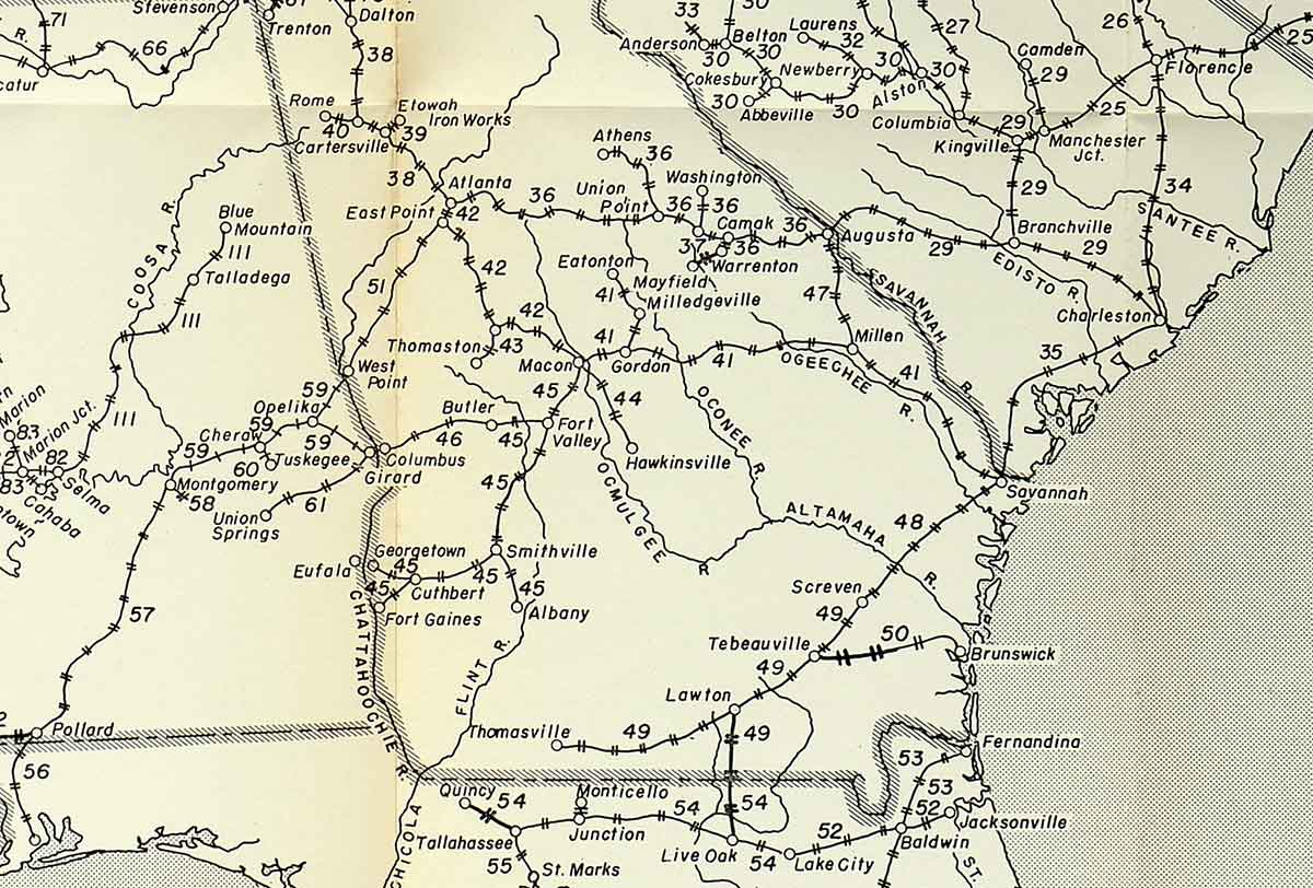 Rebel Tracks: A section of the map contained in Railroad’s of the Confederacy reveals the author’s copious research. (The Railroads of The Confederacy)