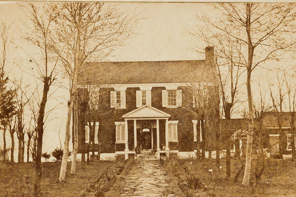 This Mathew Brady image of the Liberia plantation house was taken in 1862 when Union General Irvin McDowell used the house as his headquarters. President Lincoln visited McDowell at Liberia on June 19, 1862. (Courtesy of the Manassas Museum System, Manassas, Virginia)