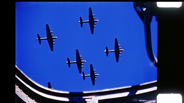 B-17 bombers from the Eighth Air Force take to the sky. ("The Cold Blue")