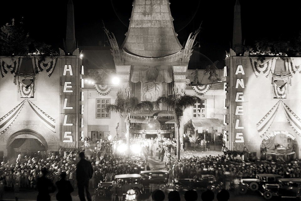 Hughes spared no expense for the grand opening of Hell’s Angels at Grauman’s Chinese Theatre on Hollywood Boulevard in May 1930. (American Stock/ClassicStock/Getty Images)