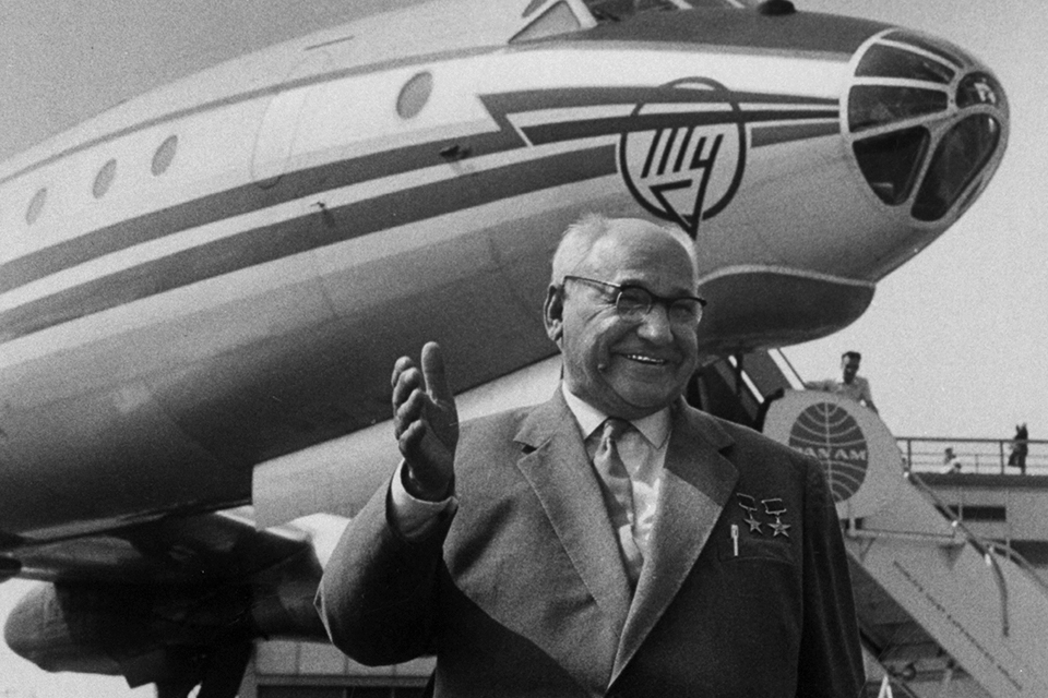 Andrei Tupolev smiles next to his creation. (Walter Sanders/The LIFE Picture Collection/Getty Images)