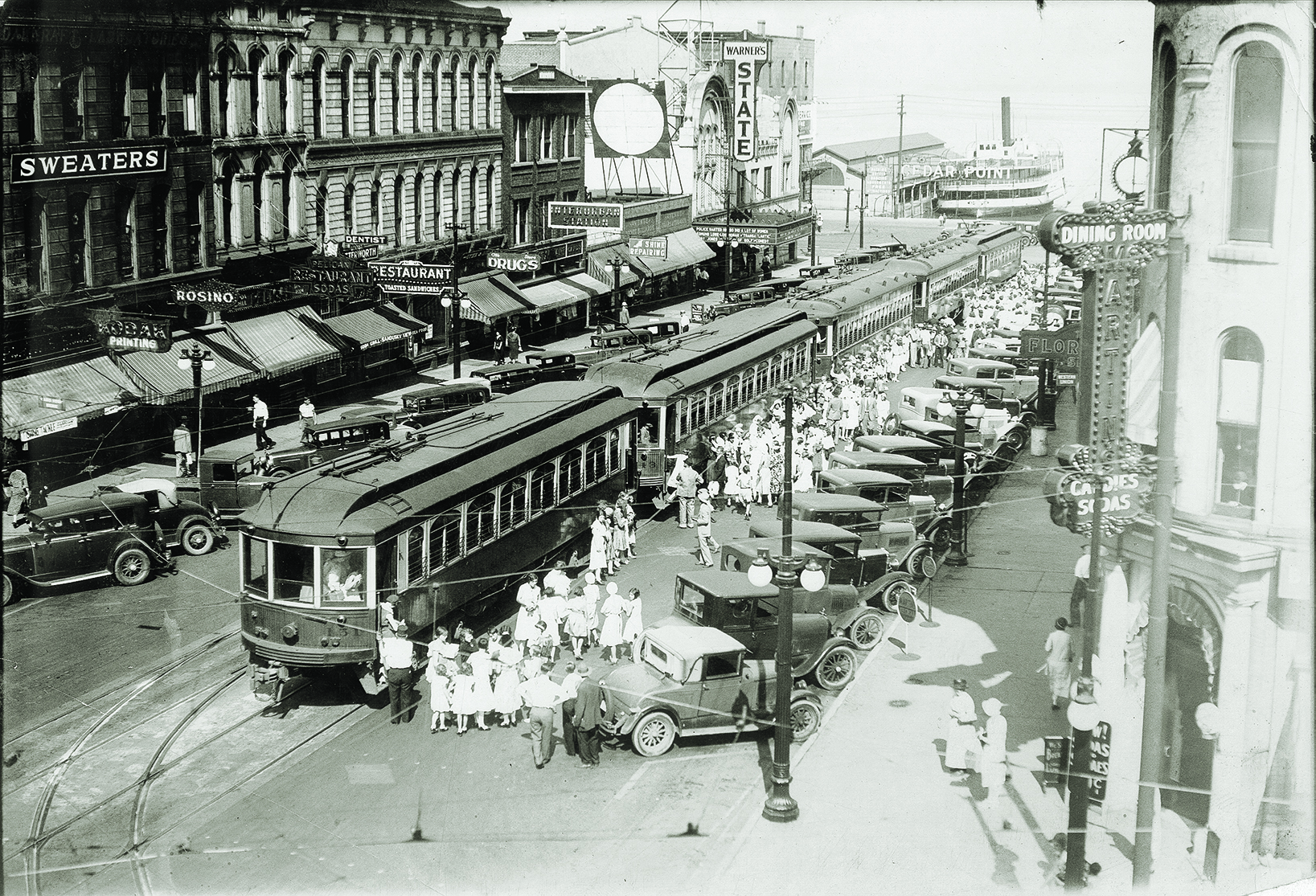 Downtown Sandusky, Ohio, was a parking lot for passengers switching to the interurban line. (Courtesy of the Ohio History Connection)