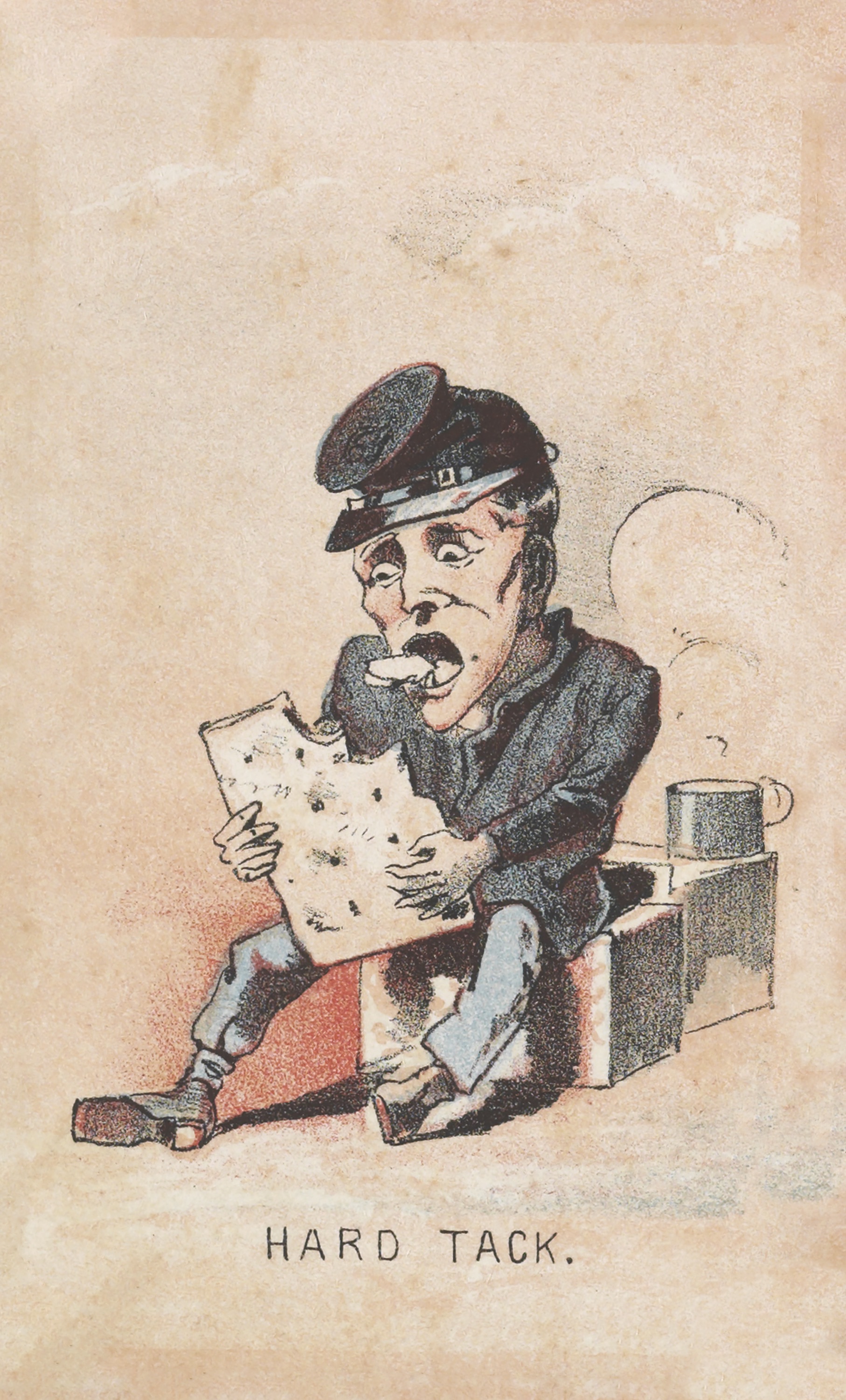 A Union soldier tackles a hardtack biscuit. (Library of Congress)