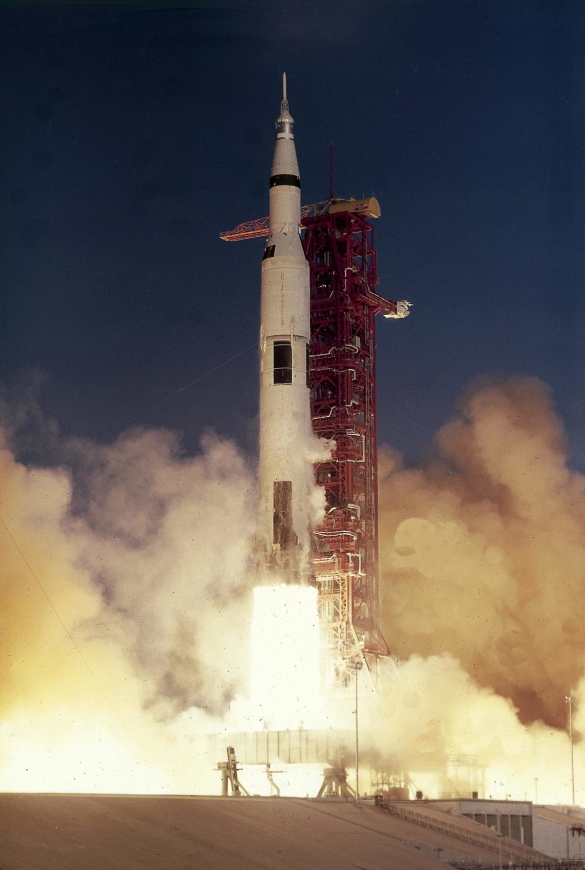 A Saturn V rocket carrying the Apollo 8 crew blasts off from Kennedy Space Center in Florida on Dec. 21, 1968. It was the first crewed mission to the moon.