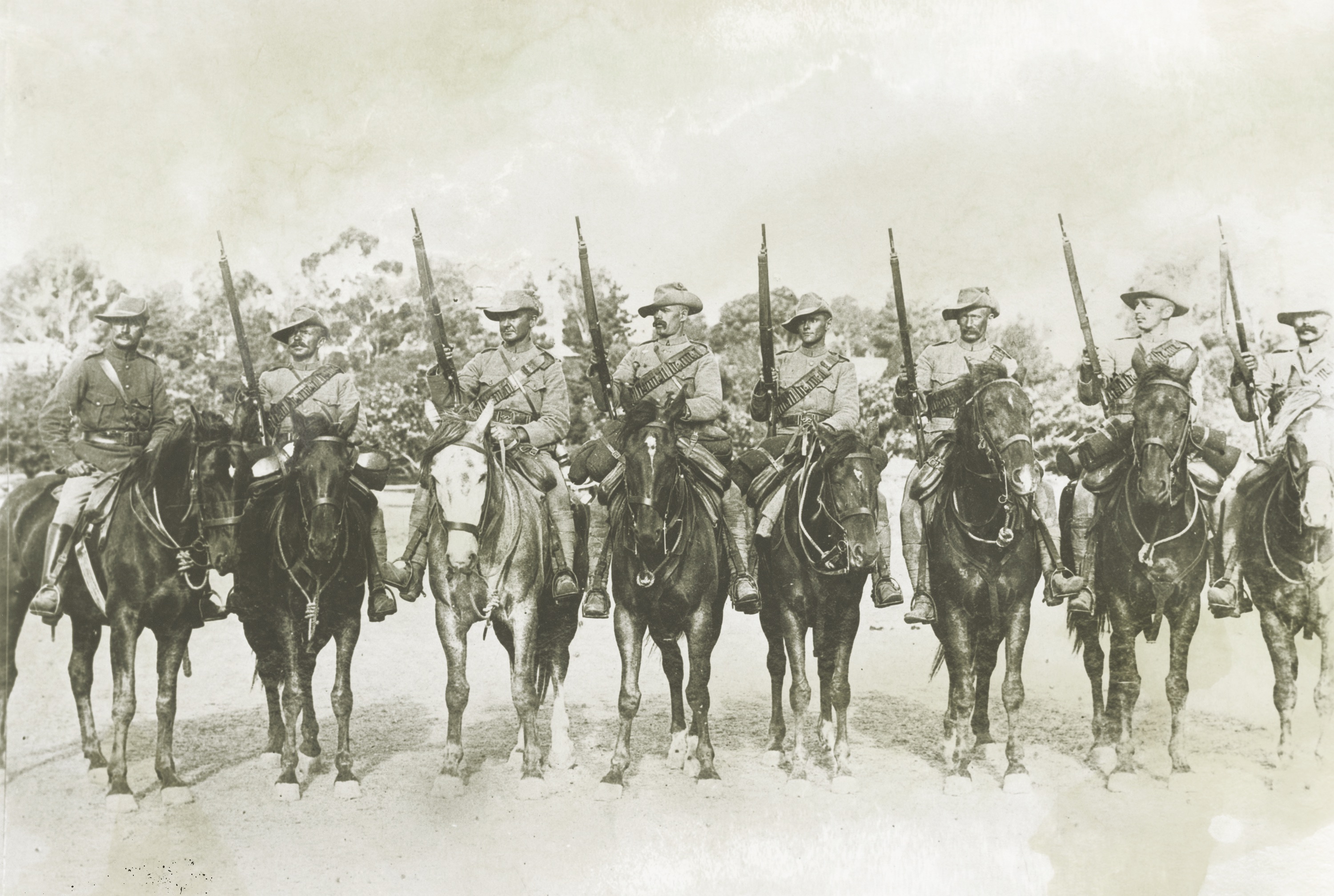 Morant was no stranger to mounted warfare in South Africa. Above, he poses third from left during his 1900 deployment as a lance corporal riding dispatch with the South Australian Volunteer Contingent. (Australian War Memorial)