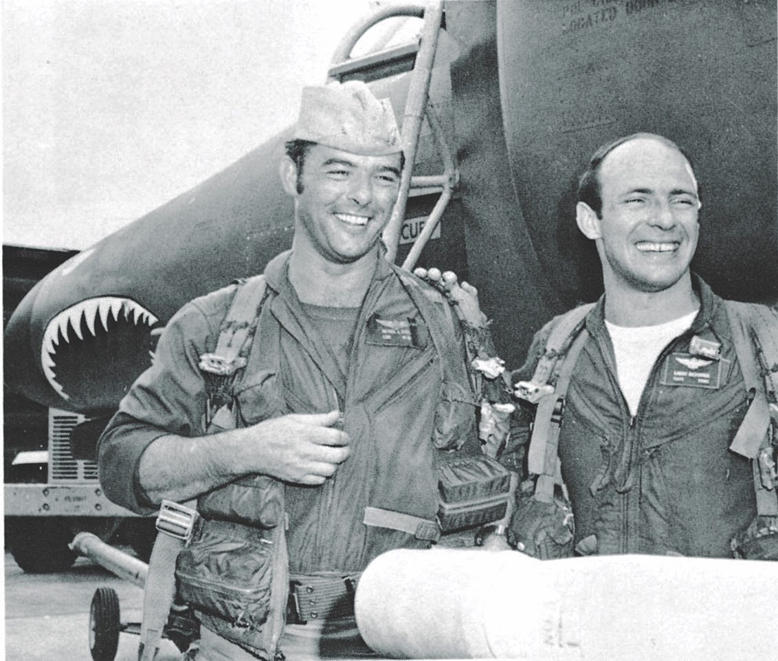 Navy Lt. Cmdr. Michael J. Ettel, left, and Marine pilot Capt. Lawrence G. Richard were in an Air Force F-4E Phantom when they downed a MiG on Aug. 12, 1972. (U.S. Navy/USMC)
