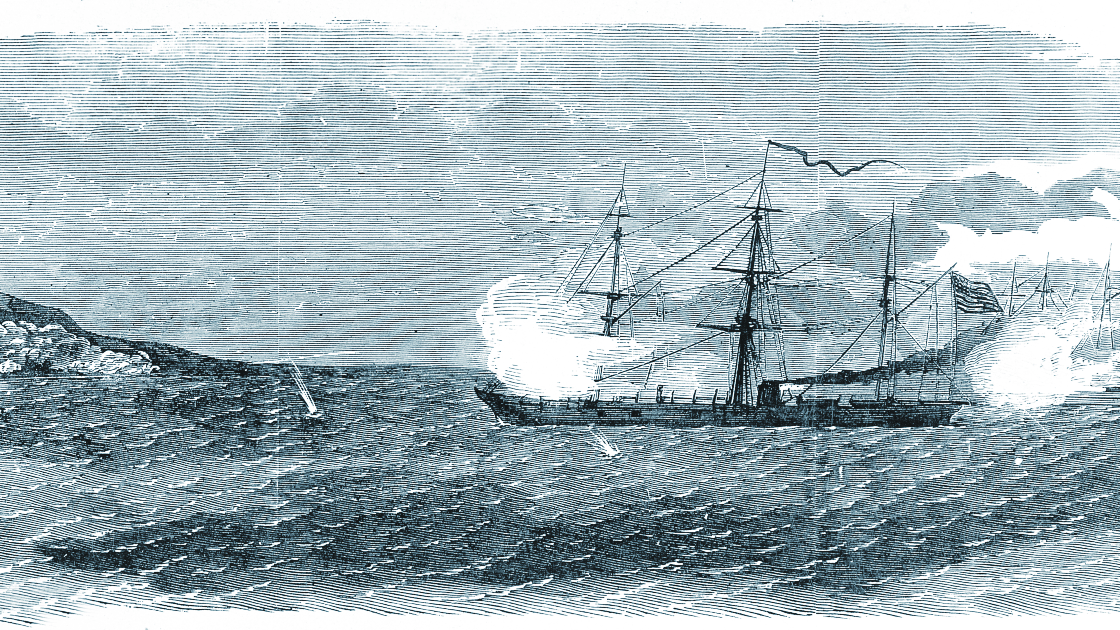 After scouting Rebel batteries that were popping up on the Virginia side of the river in the early weeks of the war, the Potomac Flotilla fired its first shots in anger at the Confederates’ Aquia Creek defenses May 29-June 1, 1861, as depicted in this wartime engraving. (Naval History and Heritage Command)