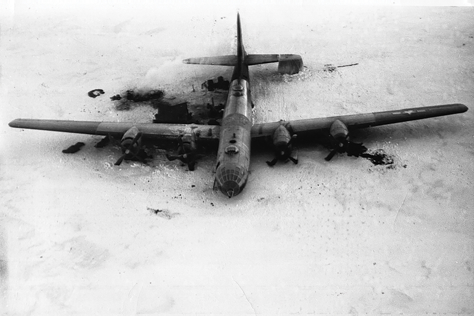 The B-29 belly-landed on a frozen lake 250 miles northeast of Thule, Greenland, with no crew injuries. (46th72nd.org)